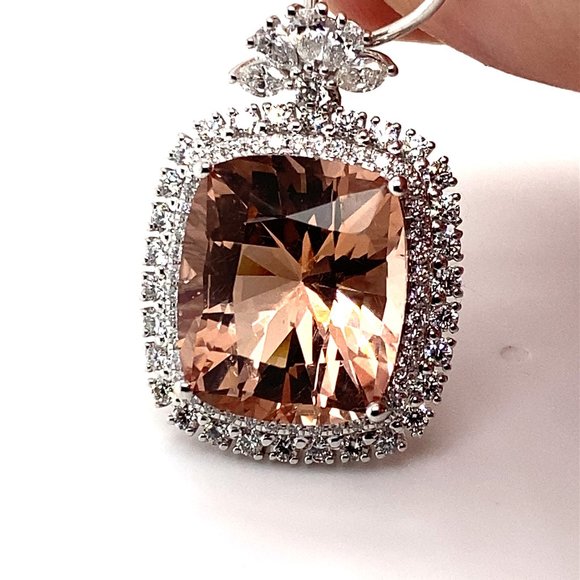 Morganite 13.30ct Natural Diamonds Solid 18K White Gold Pendant - Picture 1 of 7